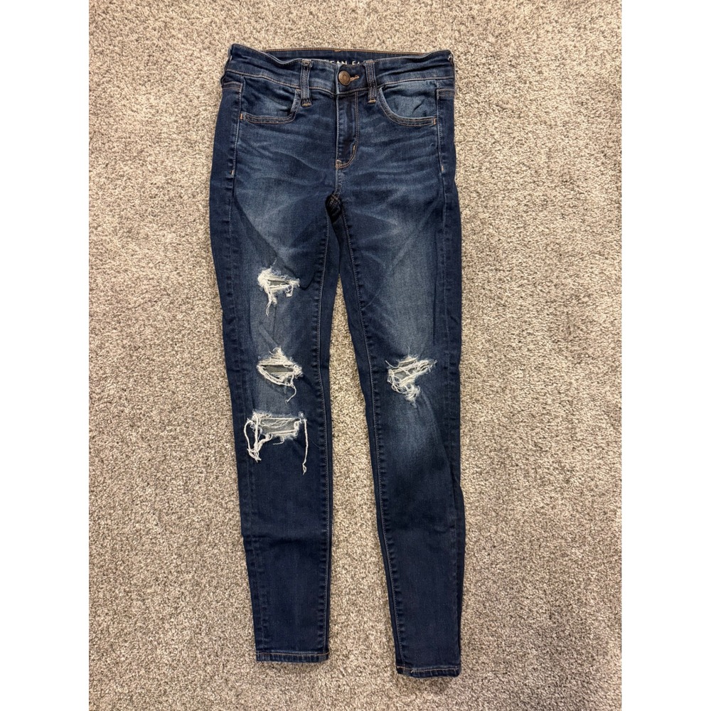 American Eagle Jegging Women 4 Blue Ne(x)t Level Stretch Distressed Ripped Jeans
